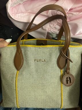 Furla Piped Trim Woven Textile Tote